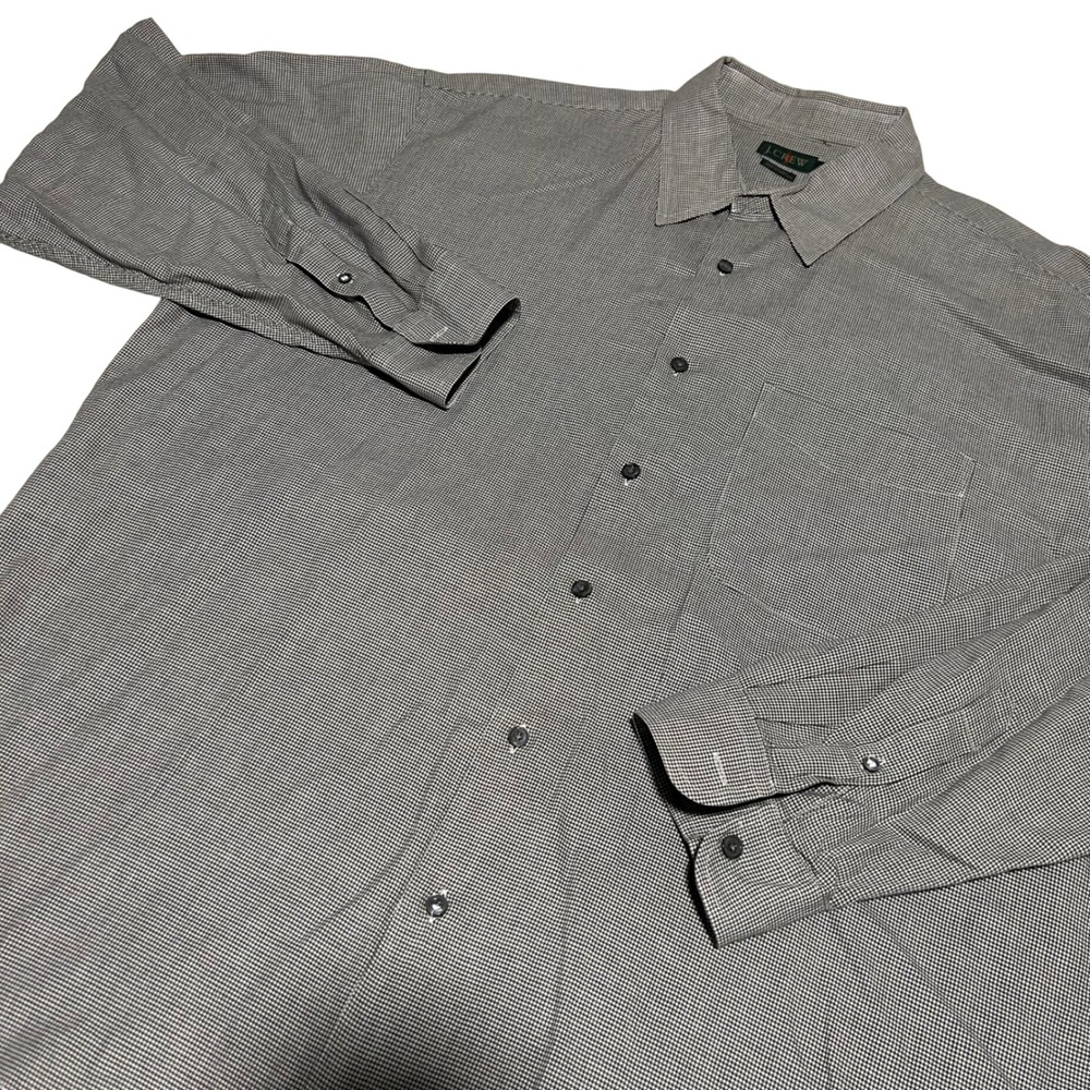 VTG J.Crew Oarsmen Button Down Shirt Mens XL Black White Houndstooth Long Sleeve